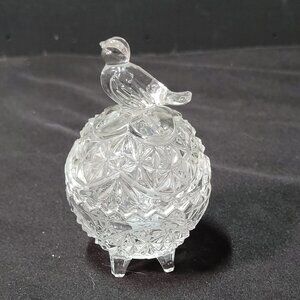 Vintage Hofbauer The Byrdes Lead Crystal Footed Trinket Dish w/ Lid Etched Birds